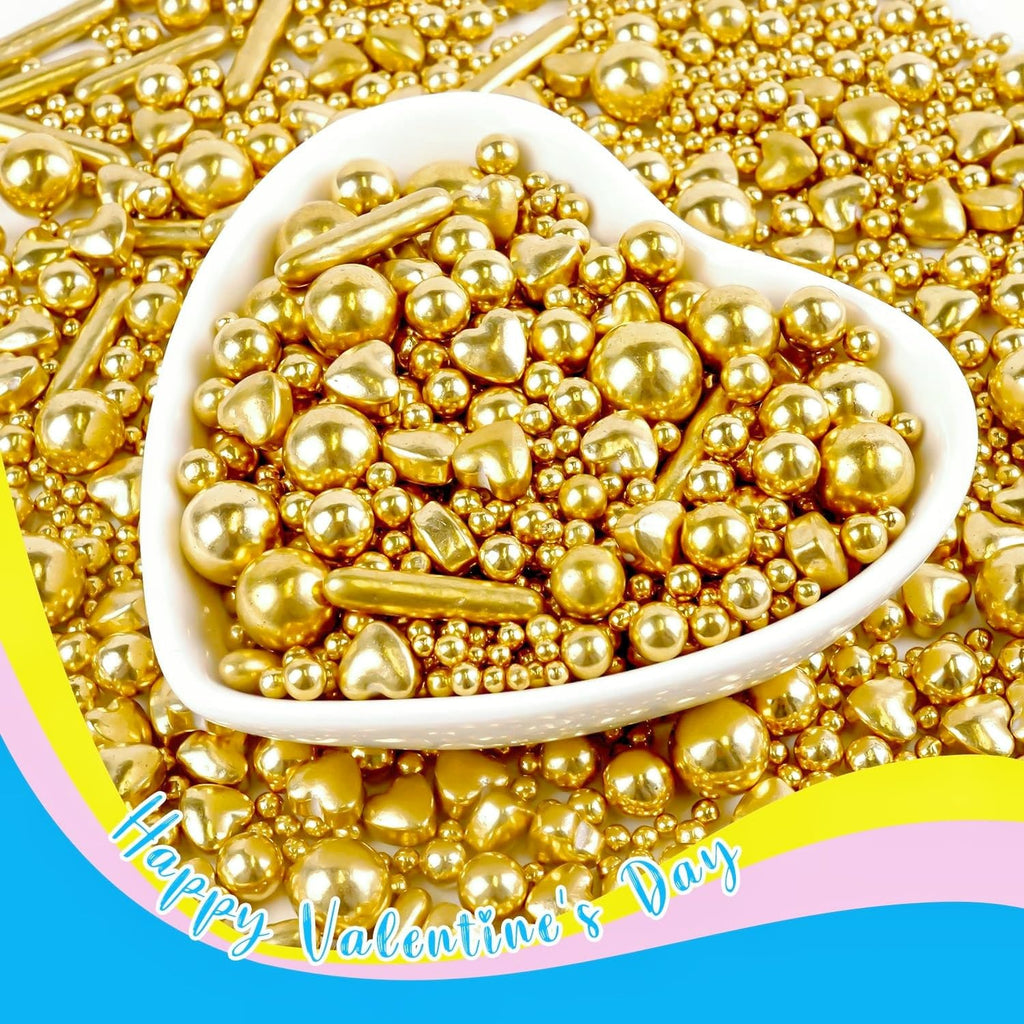 Gold Pearl Heart Sprinkles for Cake Decorating, 150g/5.29oz Mix Size Sugar, Heart Cake Decoration, Golden Sprinkles, Love Sprinkles, Cupcakes, Baking, Wedding Party Supplies