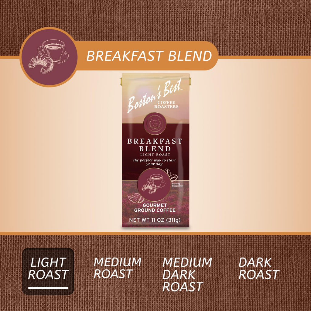 Boston’s Best Coffee - Smooth Light-Roast Breakfast Blend Gourmet Premium Ground Coffee, 11 oz. / 311 g Bag