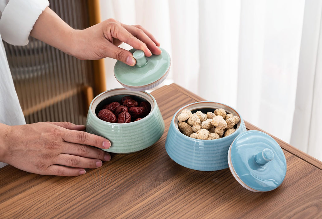 Amoysanli Small Kitchen Ceramic Canister Storage Jar with Lid Blue(ICE)