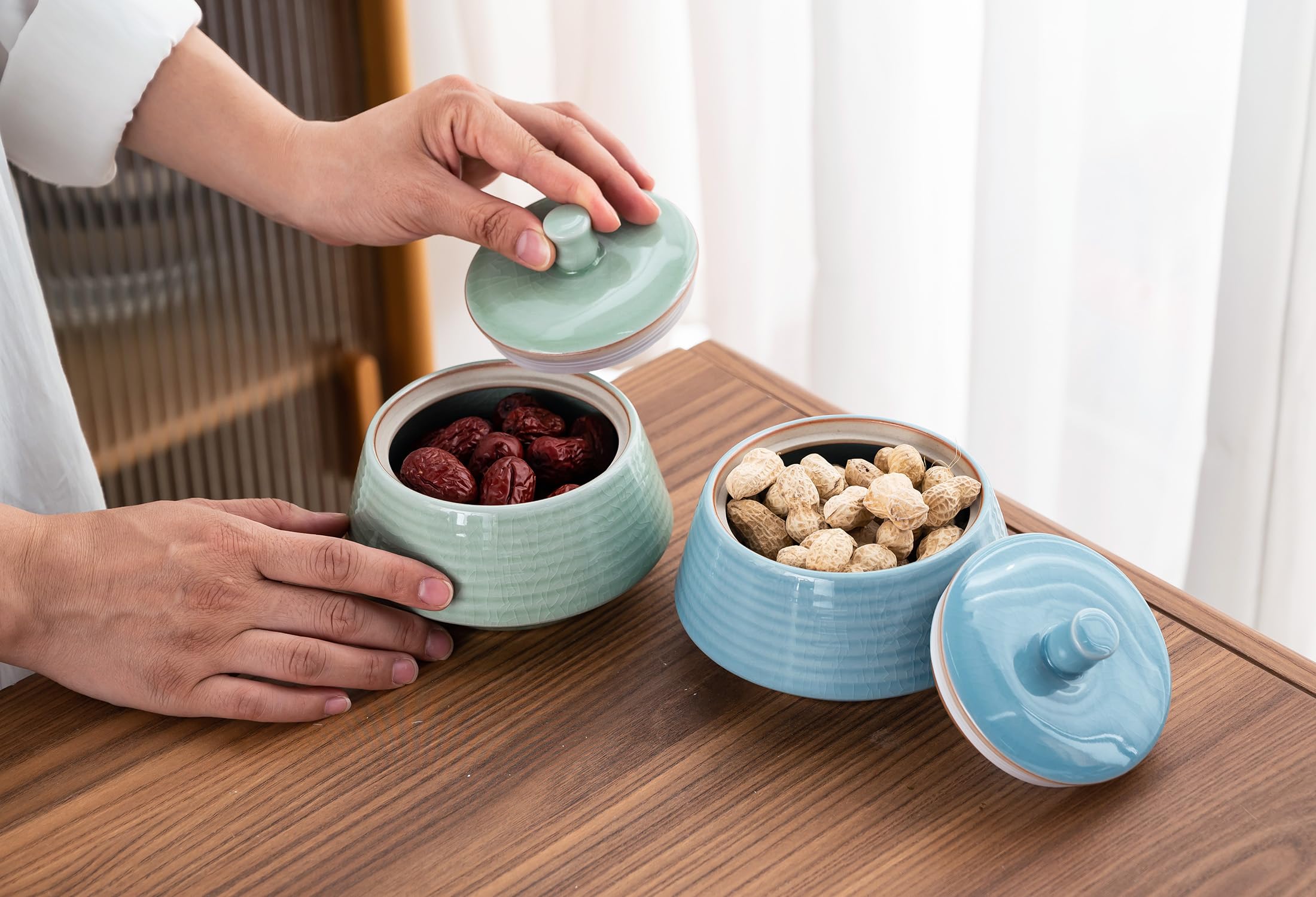 Amoysanli Small Kitchen Ceramic Canister Storage Jar with Lid Blue(ICE)