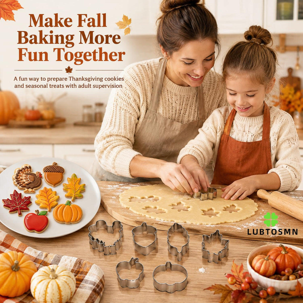 Auktosmn 7 Pcs Mini Fall Cookie Cutter Set, 2.0 Inch, Dishwasher Safe