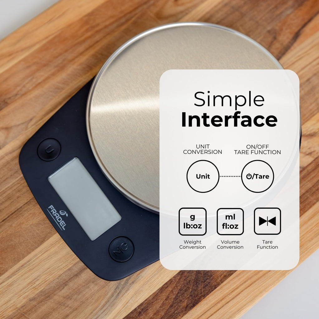 Fradel 0.1g Digital Kitchen Food Scale in Grams & Ounces - 11lb, for Cooking, Baking, Weight Loss - Round