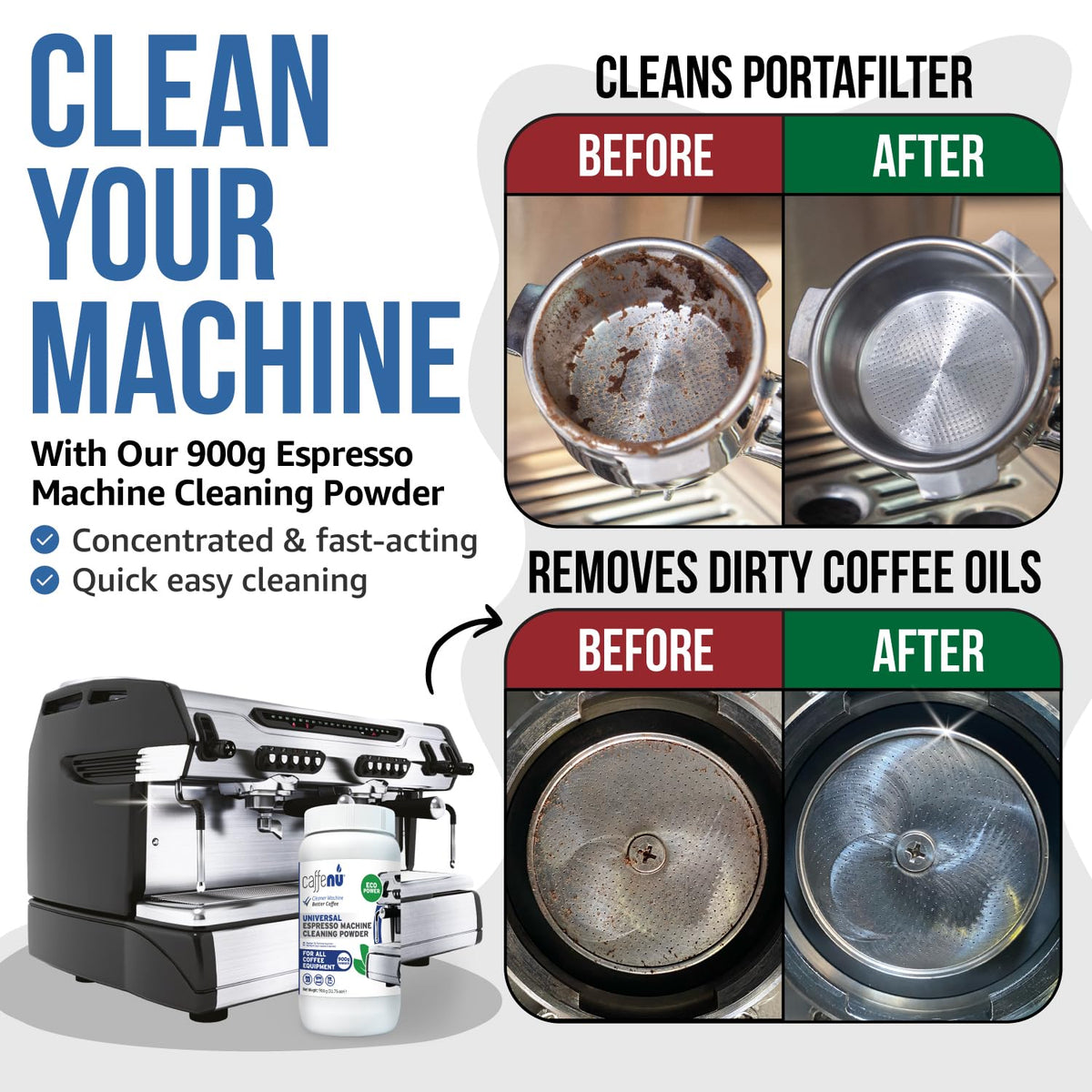 Caffenu Espresso Machine Cleaning Powder, Group Head Cleaner, 31 oz/900g