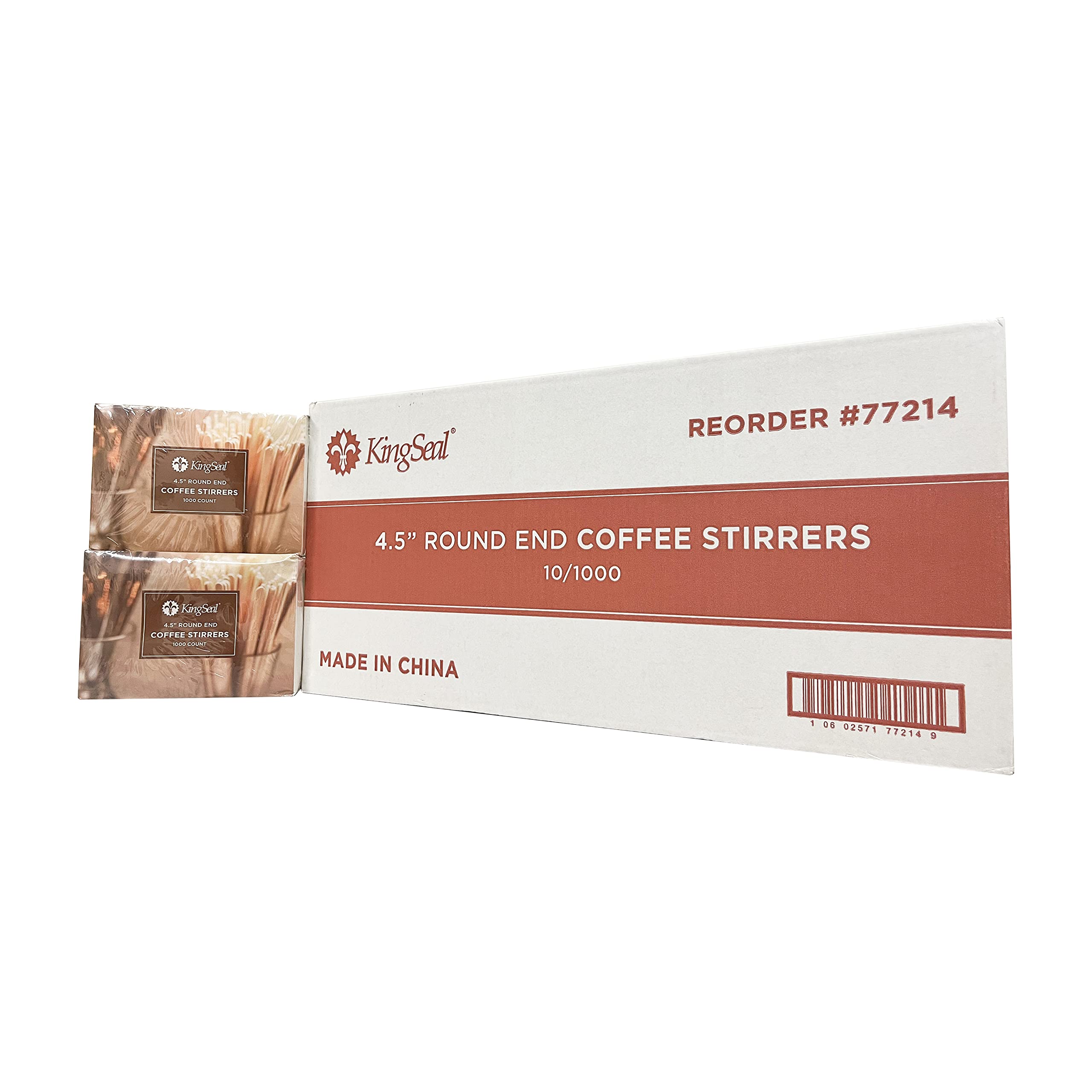 10,000 Count | KingSeal Natural Birch Wood Coffee Beverage Stirrers, Stir Sticks, Waxing Sticks, Popsicle Sticks, 4.5 Inches, Round End - 10 Boxes x 1000 Stirrers