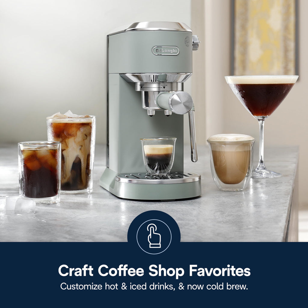 De'Longhi Dedica Duo Compact Espresso Machine - Cold Brew Coffee Maker with Milk Frother Wand- for Espresso, Hot & Iced Coffee, Cappuccinos, Lattes & Home Barista Brewing, Pistachio Green