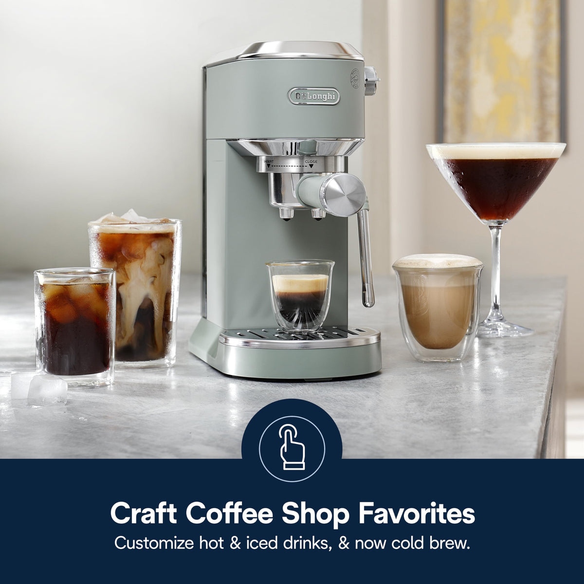 De'Longhi Dedica Duo Compact Espresso Machine - Cold Brew Coffee Maker with Milk Frother Wand- for Espresso, Hot & Iced Coffee, Cappuccinos, Lattes & Home Barista Brewing, Pistachio Green