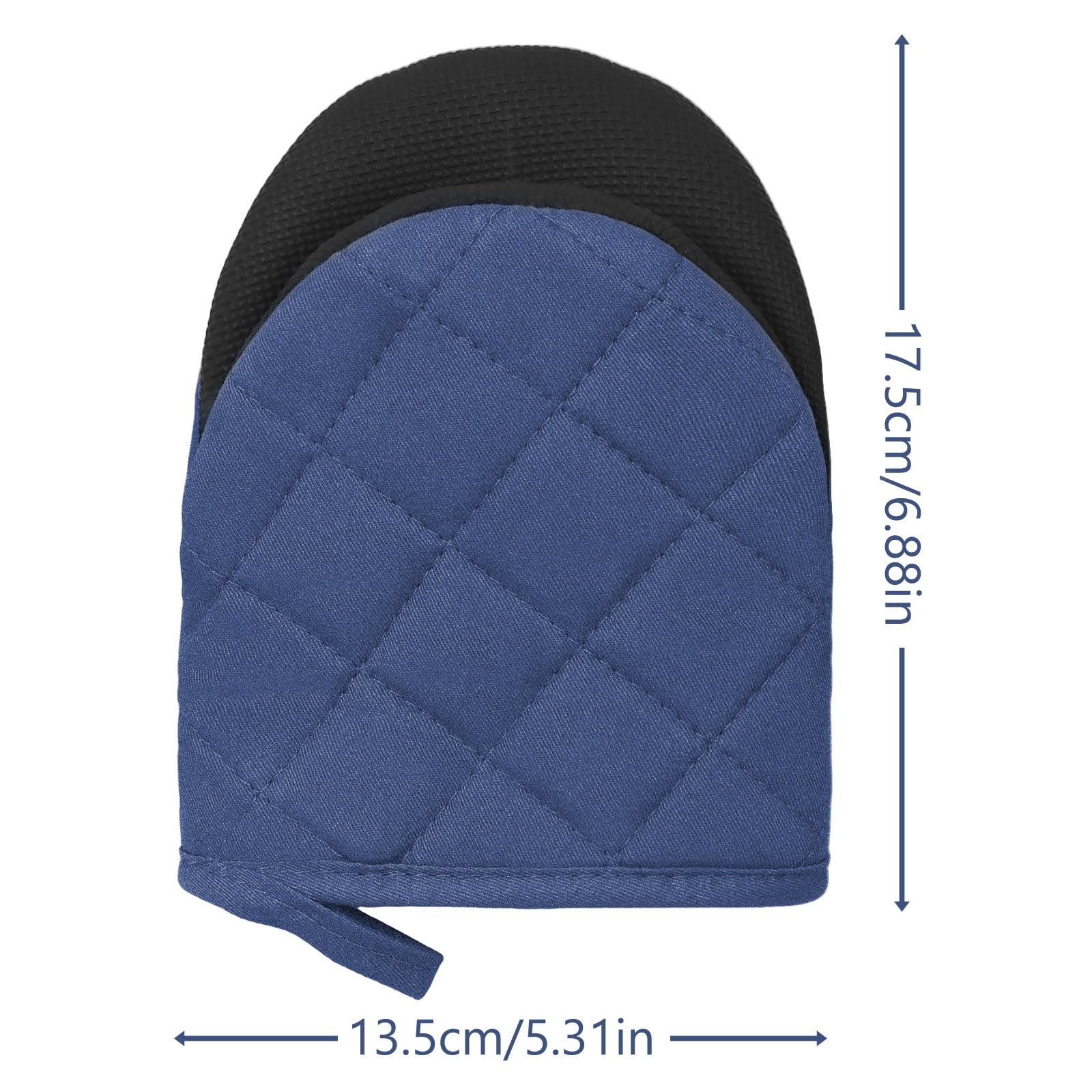 Short Oven Mitts, Heat Resistant 500°F, Silicone Grip Kitchen Gloves, Non-Slip for Baking, Grilling, BBQ, Machine Washable with Hanging Loop, 2-Pack Set, Denim Blue