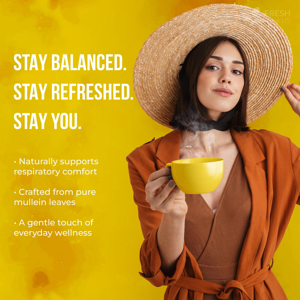 FreshDrinkUS, Premium Mullein Leaf Tea - 10 Bags, 100% Natural & Pure. Made with Eco-Conscious Tea Bags. No Sugar, No Caffeine, No Gluten, Vegan.
