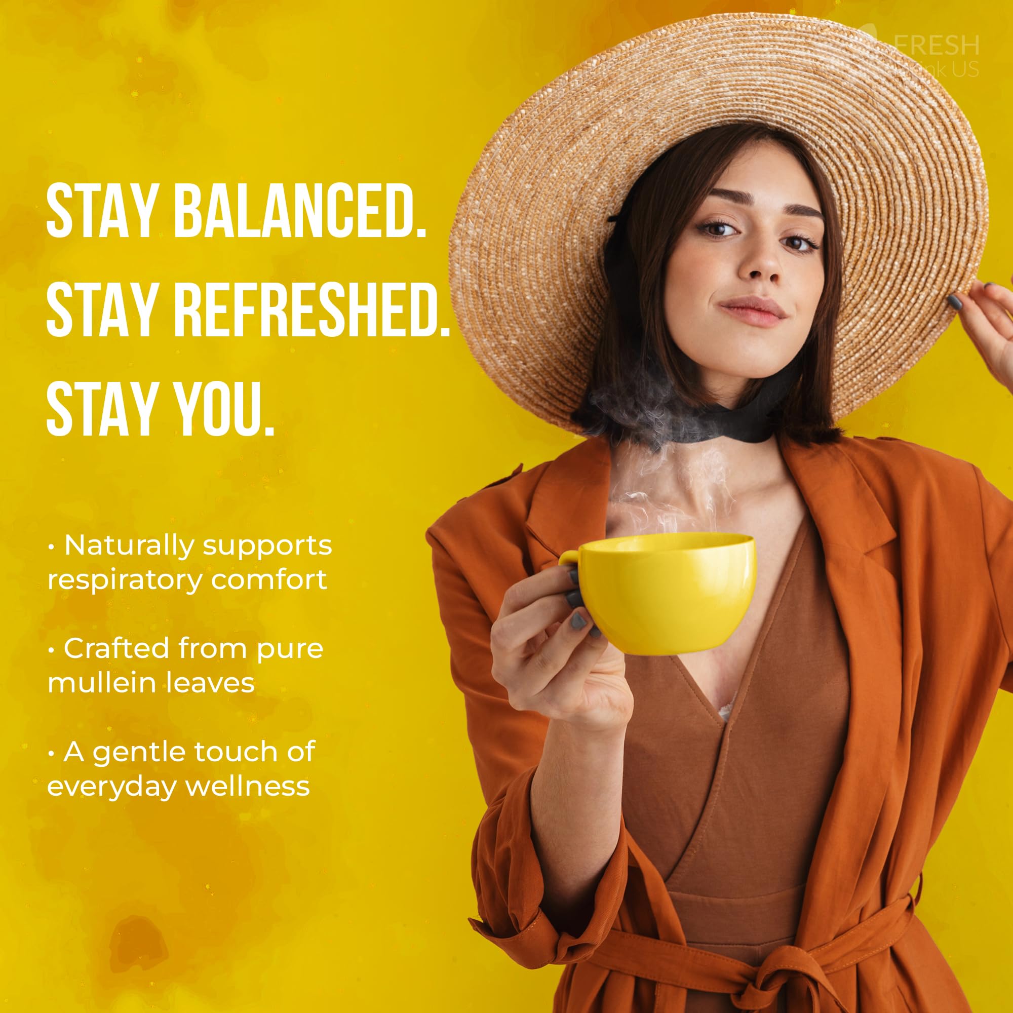 FreshDrinkUS, Premium Mullein Leaf Tea - 10 Bags, 100% Natural & Pure. Made with Eco-Conscious Tea Bags. No Sugar, No Caffeine, No Gluten, Vegan.