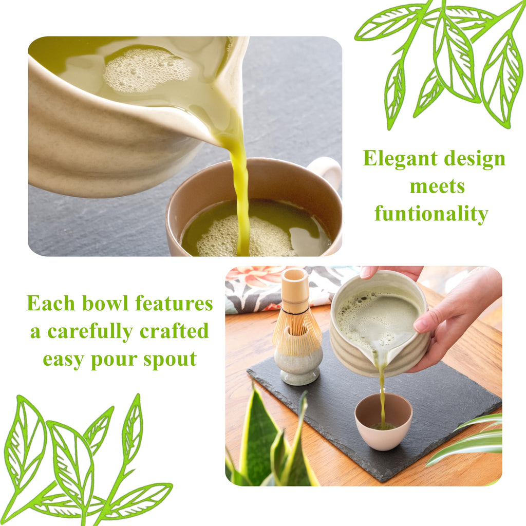 Marce Matcha Whisk Set- Matcha Set includes Matcha Whisk and Bowl (Bowl with Spout), Sifter, Holder and Scoop- The Perfect Bamboo Whisk for Matcha Tea (Black- 7PC)