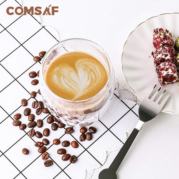 ComSaf Glass Coffee Mugs Set of 6, Double Wall Insulated Thermal Cups 12oz, Clear Glass Coffee Cup for Tea/Juice/Milk, Latte Cappucino Espresso mug Glassware Gift for Christmas Birthday