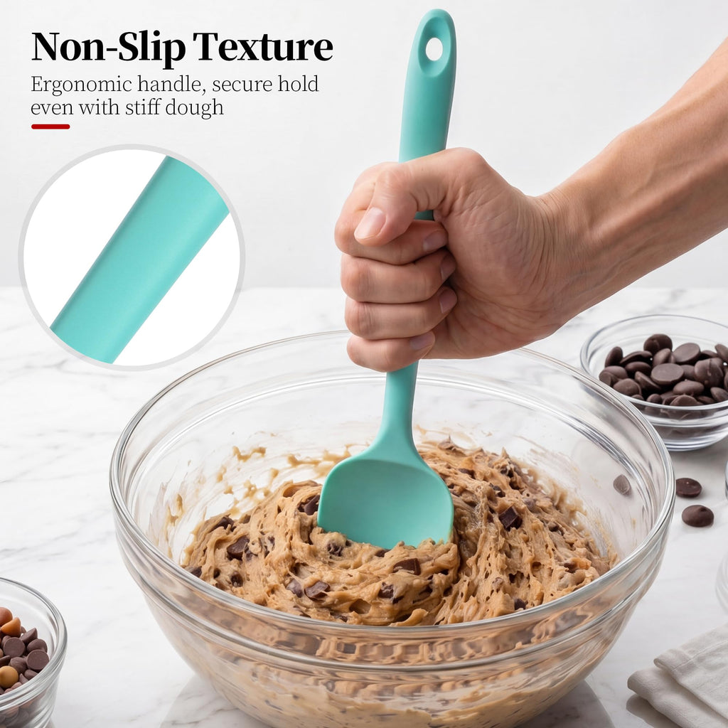 Lilybeam 600ºF Heat Resistant Silicone Spoon Spatula for Cooking, Aqua Sky