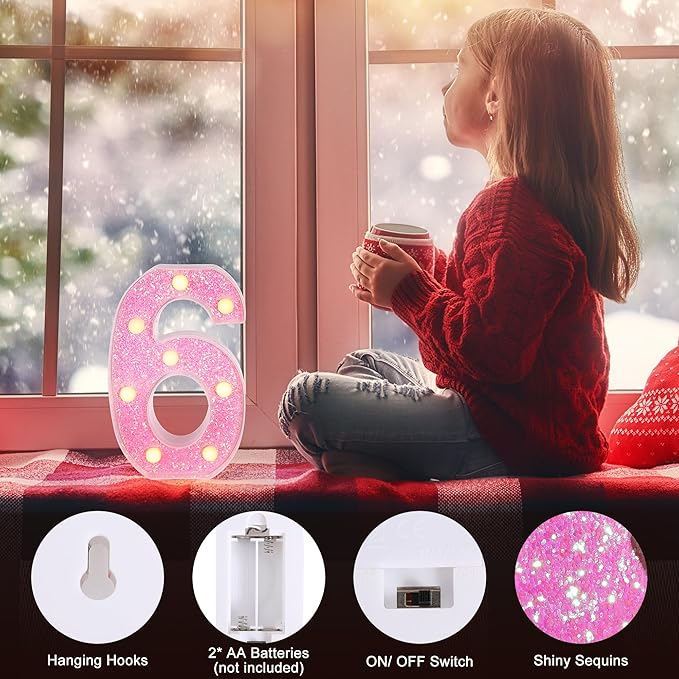 Foaky Pink Light up Letters，Pink Party Decorations,Girls Room Decor,Glitter Marquee Numbers,Alphabet Letter Sign for Night Light Birthday Party Girls Gifts, Home Bar Decoration (0)
