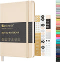 &And Per Se Dotted Journal Notebook, A5 Hardcover Leather Bullet Dotted Journal, 160 Pages 100 gsm Thick Dotted Paper，3 Stickers Included for Women Men, Work Office or School - 5.7'' x 8.3'' (Light