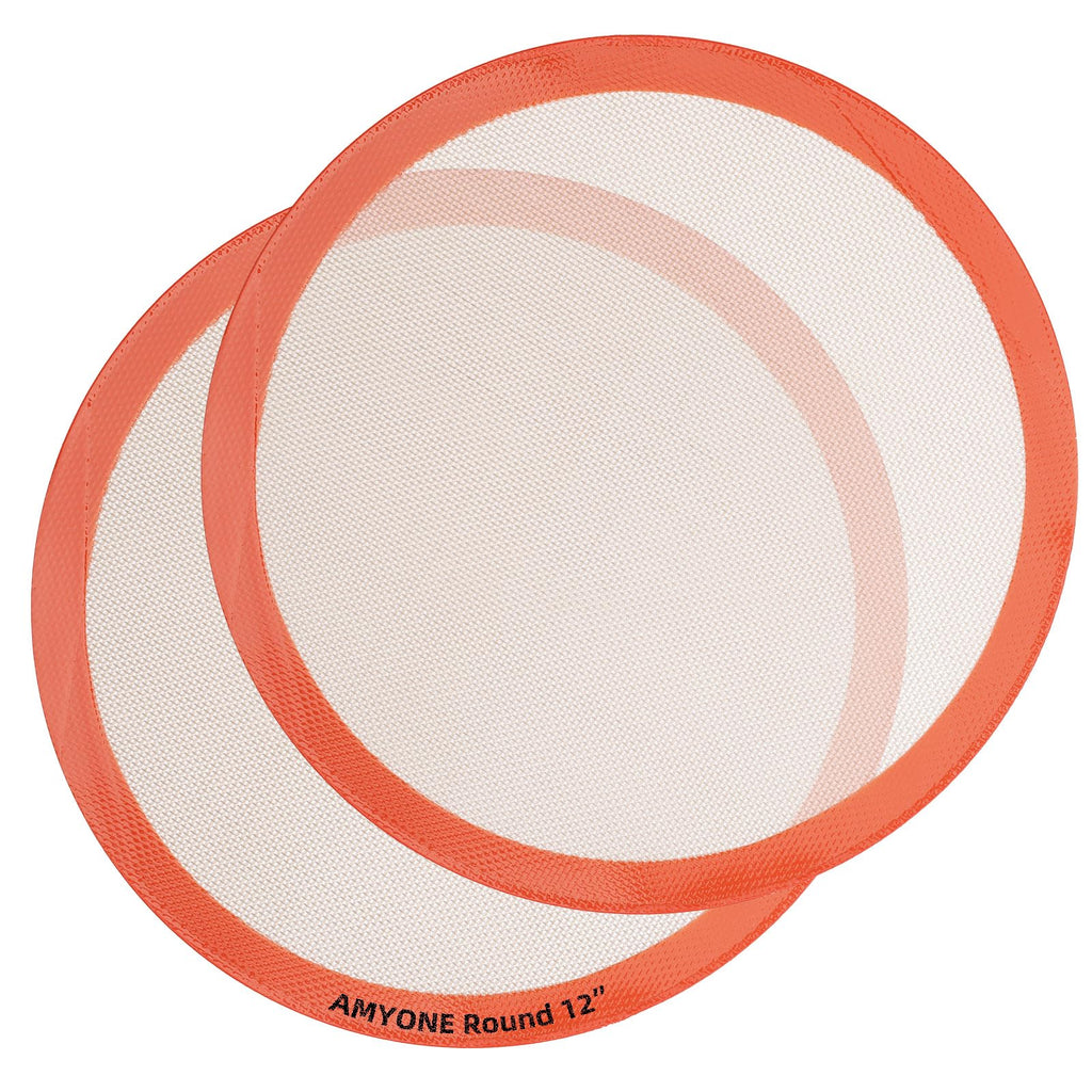 Round Silicone Baking Mats for 12 Inch Pizza Pan, 12 Inch Large Pizza Mat or Dough/Cake Mat, Round Liner for Rolling/XL Air Fryer/Cooling Rack/Microwave, Food Grade Non-Stick Reusable(11.75", 2PCS)