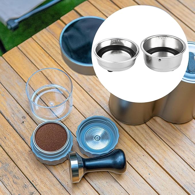 2Pcs Coffee Filter Basket, 51mm Pressurized Coffee Filter Cups Strainer Stainless Steel With Strainer, Coffee Detachable Espresso Machine Portafilter Basket Replacement for Home Office (Single+Double)