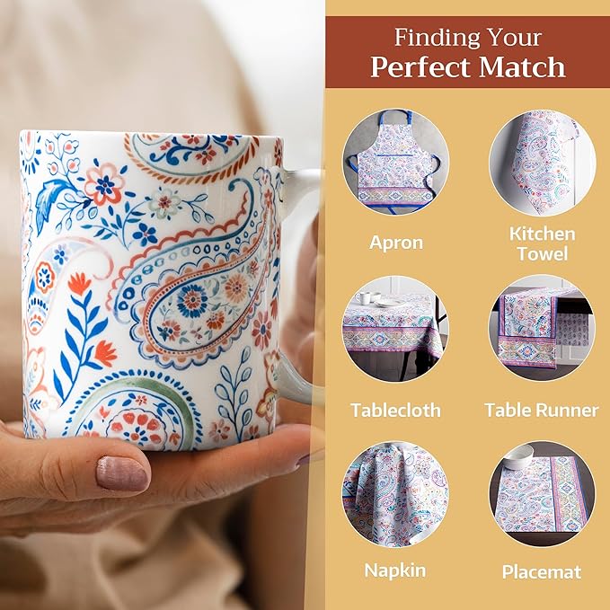 Maison d' Hermine Coffee Mug with Handles Fine Bone China Mugs Pack of One Tea Cups for Hot Beverages Cappuccino Latte Home Restaurant Office Perfect for Gift (Indian Floral - Paisley, 12 Ounce)