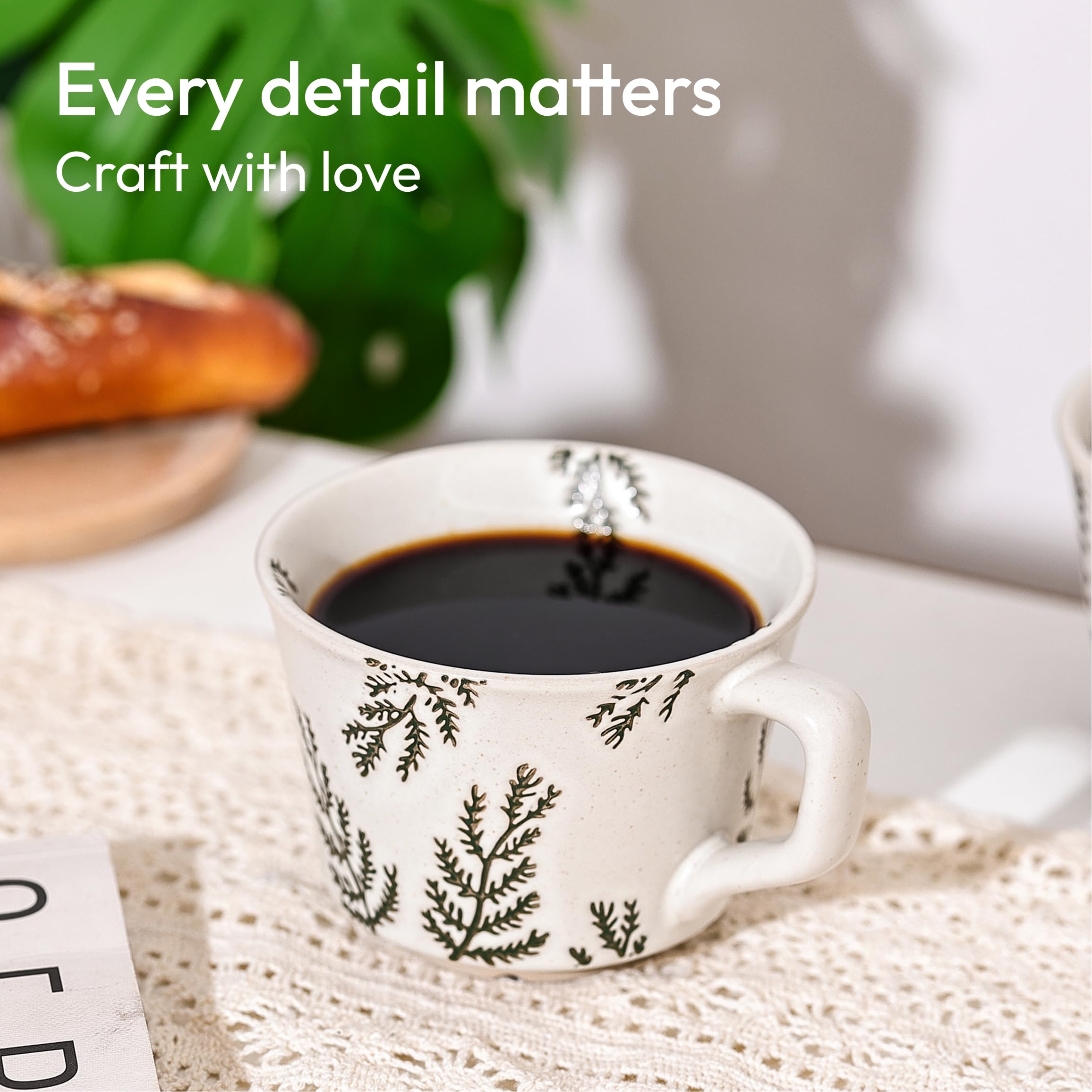 LINVIA 11 oz Ceramic Coffee Mug, Stoneware Teacup with Handle