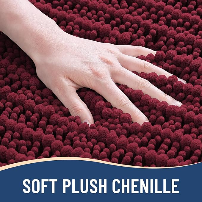 Arotive Luxury Chenille Bathroom Rug Mat, Extra Soft Thick Absorbent Shaggy Bath Rugs, Non-Slip Machine Wash Dry, Plush Bath Mats for Bathroom, Shower and Tub, 54x24, Burgundy