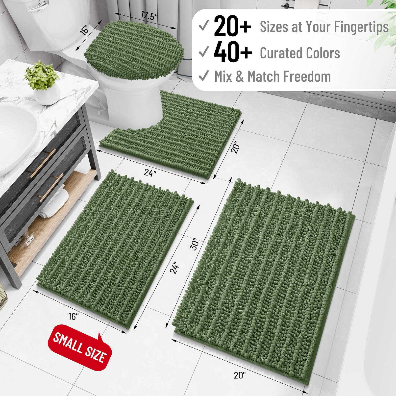 Arotive Bathroom Rugs Mat 36x24, Soft Absorbent Chenille Shaggy Bath Mat