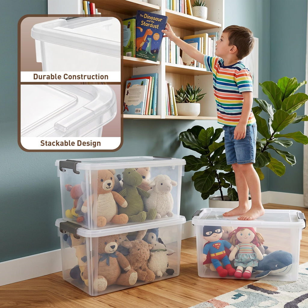 Citylife 6 Packs 32 QT Plastic Storage Bins with Lids Large Stackable Storage Containers for Organizing Clear Storage Box for Garage, Closet, Kitchen