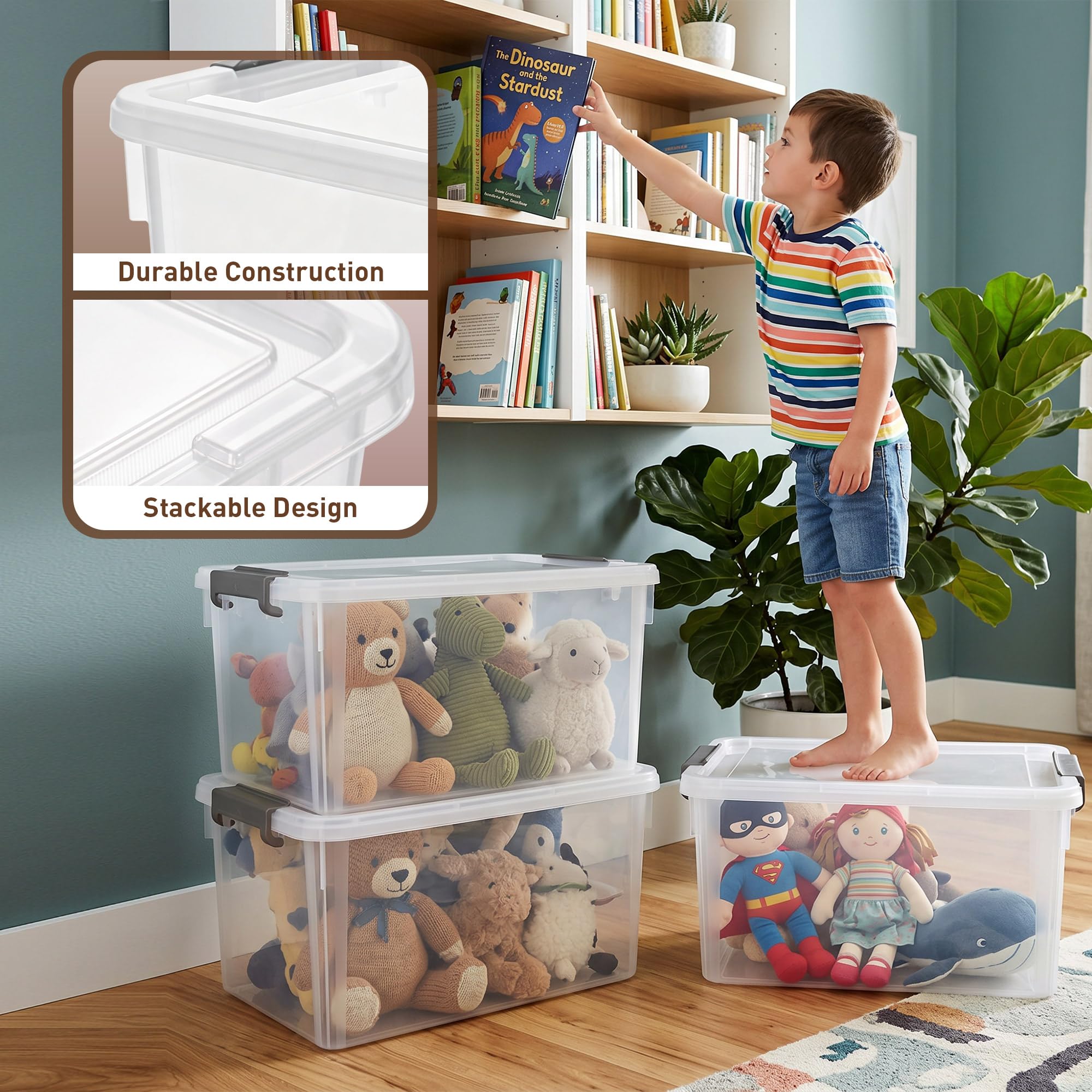 Citylife 6 Packs 32 QT Plastic Storage Bins with Lids Large Stackable Storage Containers for Organizing Clear Storage Box for Garage, Closet, Kitchen