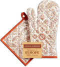 Maison d' Hermine 100% Cotton Oven Mitt & Pot Holder Set (7.5"x13" & 8"x8") Heat Resistant BBQ Cooking Gloves with Loop, Baking, Grilling, Kitchen, Handling Hot Pans (Cachemire)