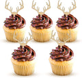 Deer Cupcake Toppers Wooden Baby Shower Woodland Antler Cake Picks Party Decorations Wedding Hunting Boho Rustic Country Birthday Party Supplies Set of 24