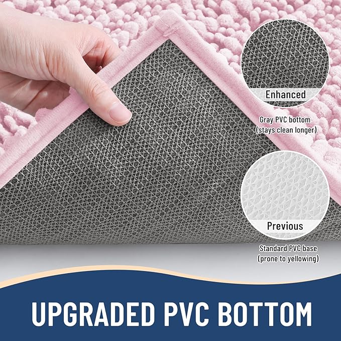 Arotive Luxury Chenille Bathroom Rug Mat, Extra Soft Thick Absorbent Shaggy Bath Rugs, Non-Slip Machine Wash Dry, Plush Bath Mats for Bathroom, Shower and Tub, 70x24, Pink