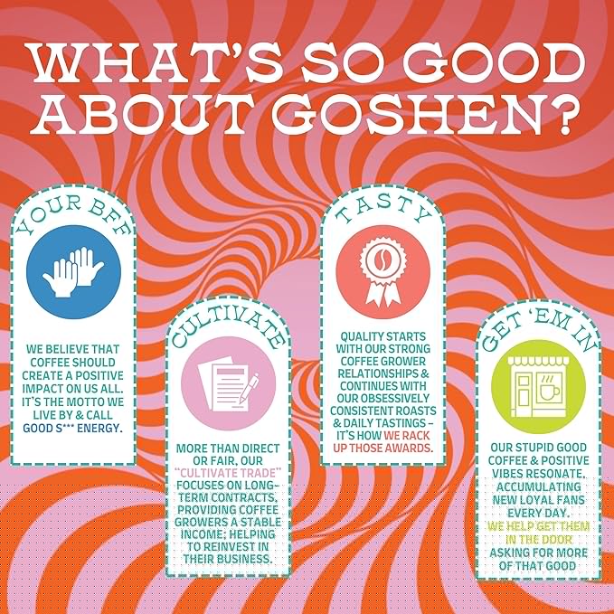 Goshen Coffee Roasters Whole Bean Bright Eyed Breakfast Blend | Light Roast, Brewed or Espresso | Award-Winning - Natural and Washed | Vibrant, Almond, Brown Sugar Flavors | 12 Oz Bag