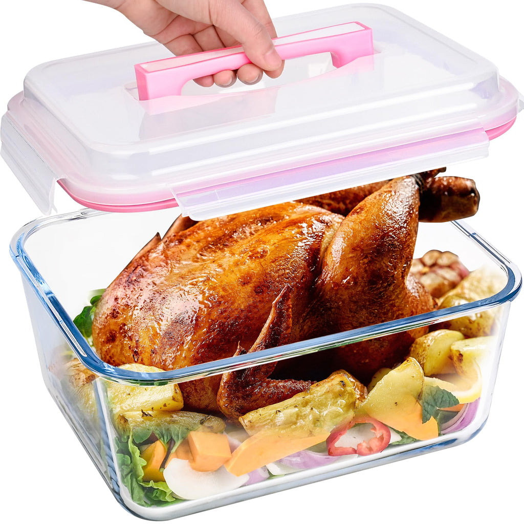 LOVYANXUE 190oz / 24Cup Extra Large Glass Storage Containers with Lids, Glass Bread Box Airtight Bread Container, Ideal Food Storage Containers, Roasting Turkey/Chicken/Cookie, Oven&Dishwasher Safe
