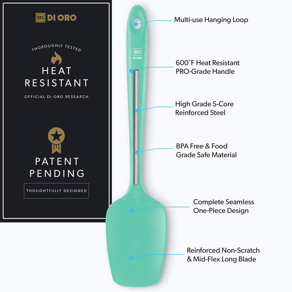 DI ORO Silicone Spoon Spatula - Forever Warranty - 600°F Heat-Resistant Large Silicone Spoonula Scraper - BPA Free Nonstick Cookware Safe Rubber Kitchen Utensil for Baking, Cooking, & Mixing (Mint)