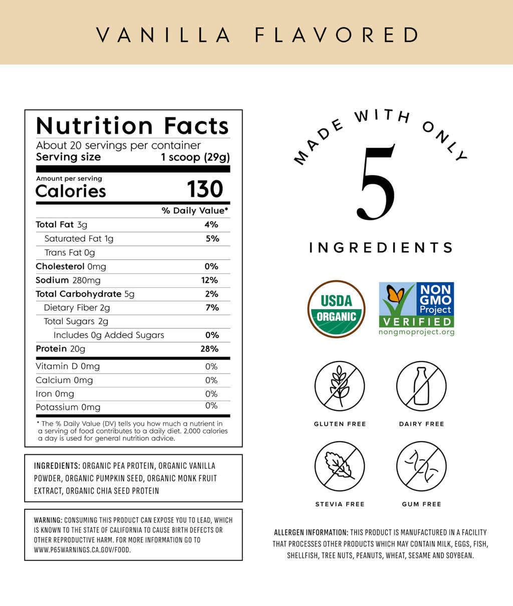 Truvani Organic Plant Based Protein Powder | Vanilla | 20 Servings