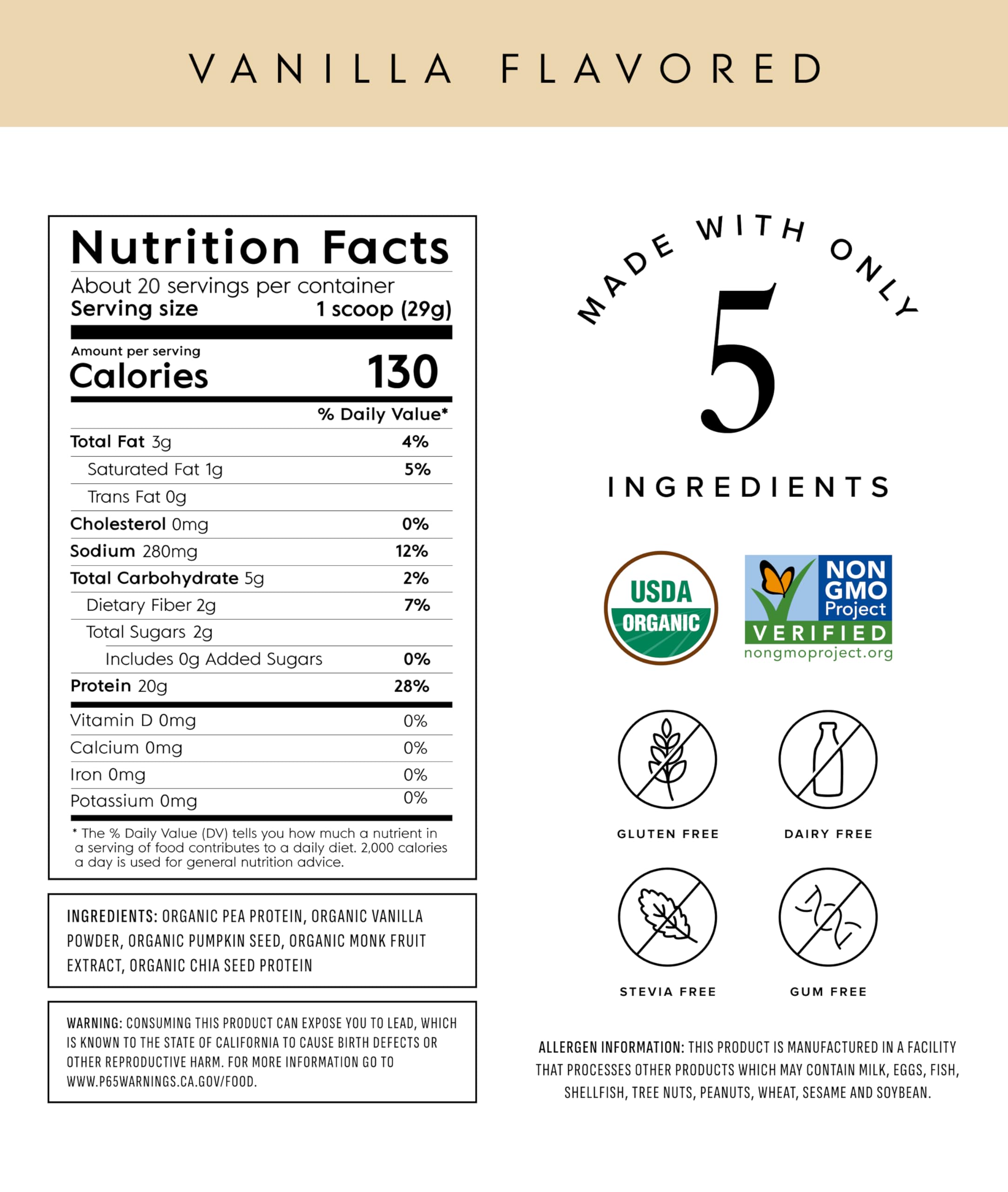 Truvani Organic Plant Based Protein Powder | Vanilla | 20 Servings