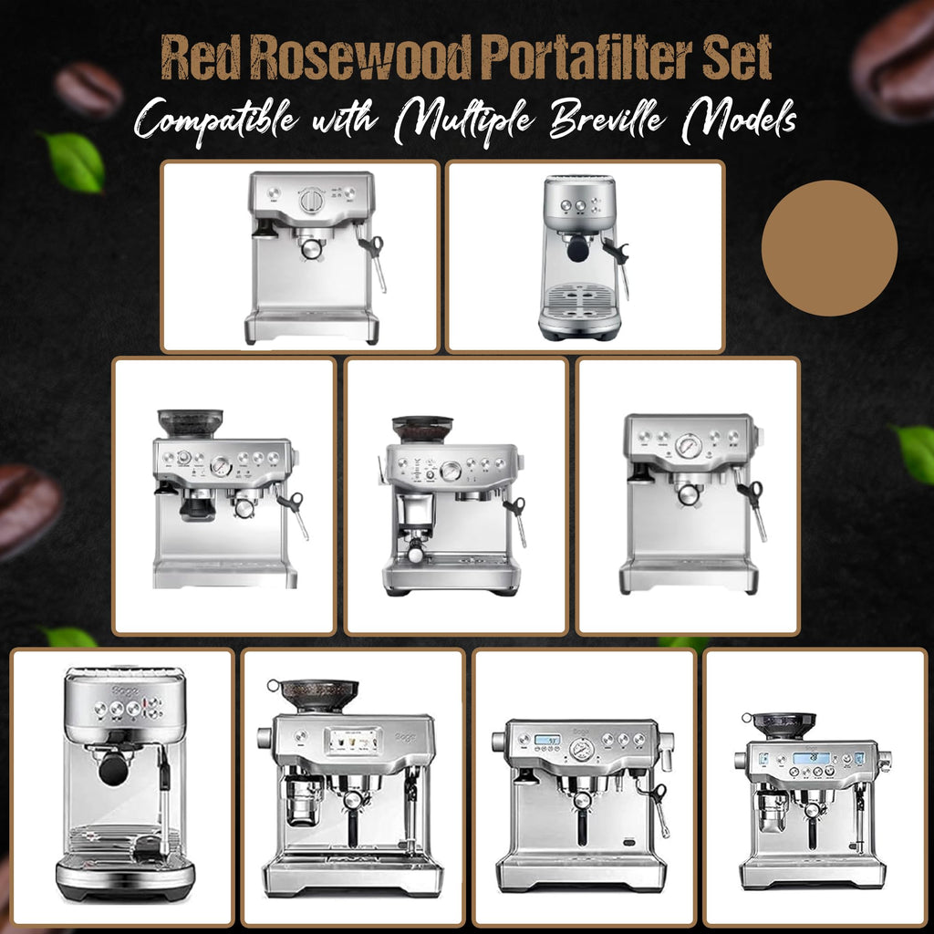 54mm Bottomless Portafilter for Breville Espresso Machines with 18g Filter Basket & 53.35mm Espresso Puck Screen Naked – Red Rosewood