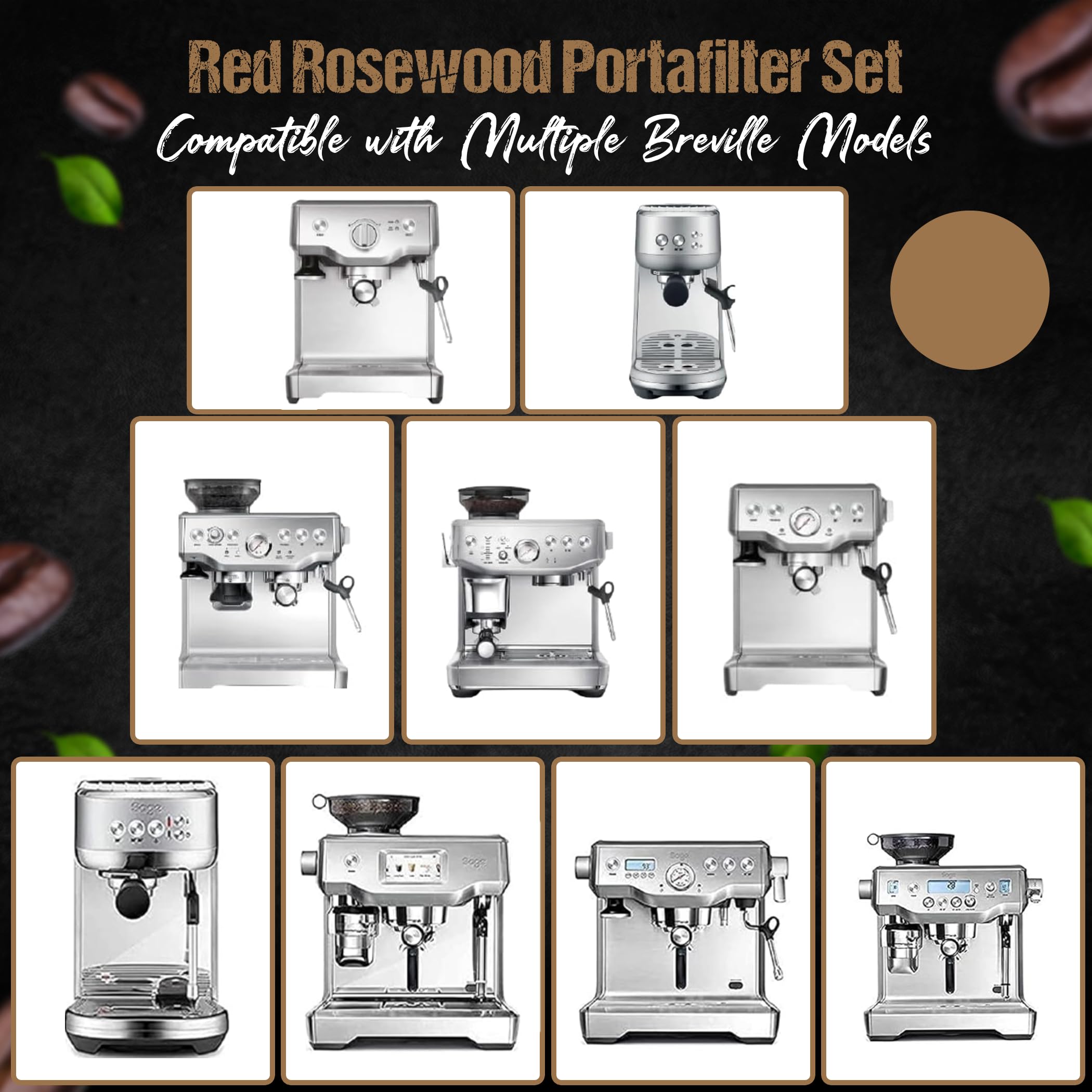 54mm Bottomless Portafilter for Breville Espresso Machines with 18g Filter Basket & 53.35mm Espresso Puck Screen Naked – Red Rosewood