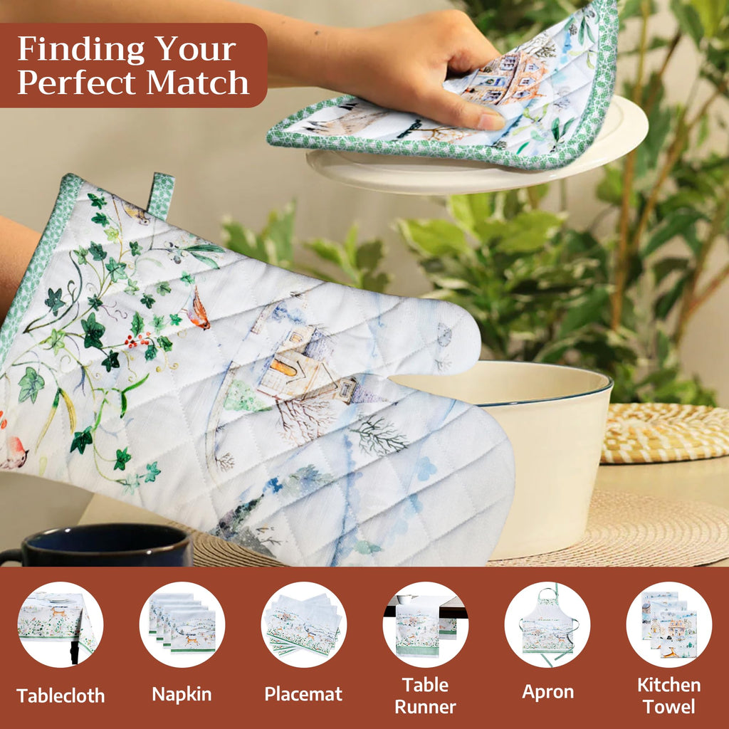 Maison d' Hermine 100% Cotton Oven Mitt & Pot Holder Set (7.5"x13" & 8"x8")