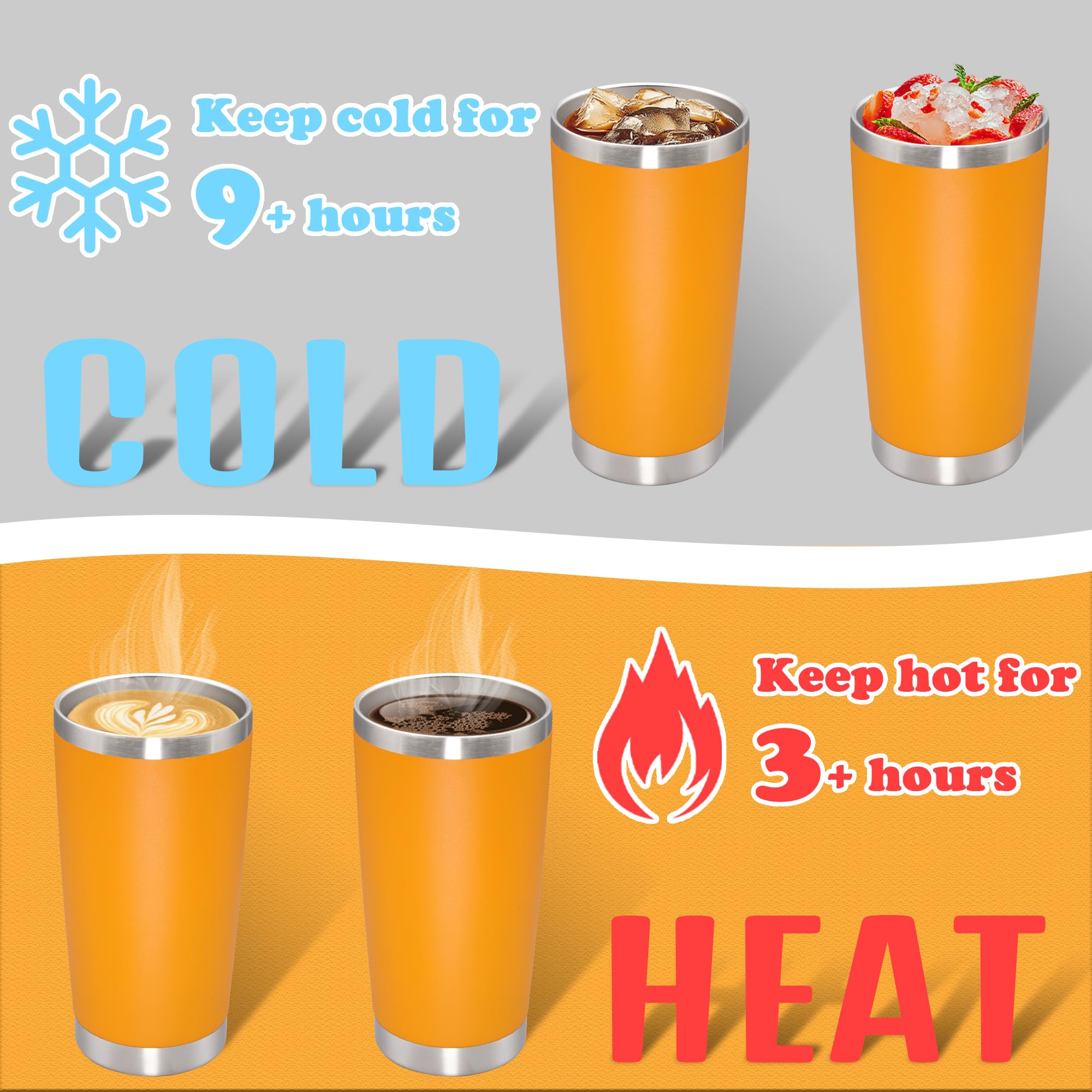 20 oz Tumbler Insulated Tumblers Stainless Steel Coffee Mug,Orange 6PCS