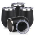 DOMICARE Stainless Steel Wine Tumbler Bulk with Lid, Personalized Insulated Tumblers Set, 12oz Travel Coffee Cups Pack of 4, Black