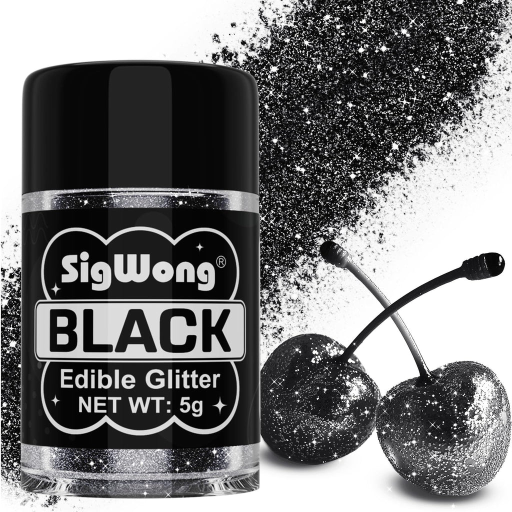 Black Edible Glitter - 5g Food Grade Cake Decorating Shimmering Glitter, Edible Sprinkle Luster Dust for Drinks, Chocolates, Fondant, Strawberries, Cupcakes, Candy, Easter Cookie - Vegan
