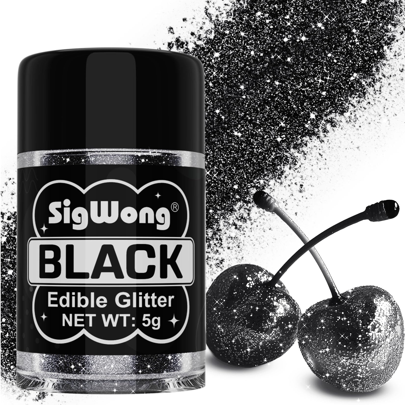 Black Edible Glitter - 5g Food Grade Cake Decorating Shimmering Glitter, Edible Sprinkle Luster Dust for Drinks, Chocolates, Fondant, Strawberries, Cupcakes, Candy, Easter Cookie - Vegan