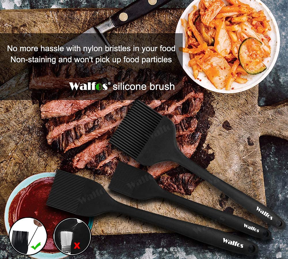 Walfos 3 Size Basting Brush, 600°F High Heat Resistant Silicone Pastry Brushes for BBQ, Baking, Kitchen Cooking, Desserts- BPA Free&Dishwasher Safe