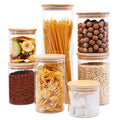 SHOWIN Glass Food Storage Jars, Glass Jars with Bamboo Lids, Kitchen Storage Jars, Canisters with Airtight Lids for Spice, Coffee, Cookie, Set of 7, Pantry Organizers
