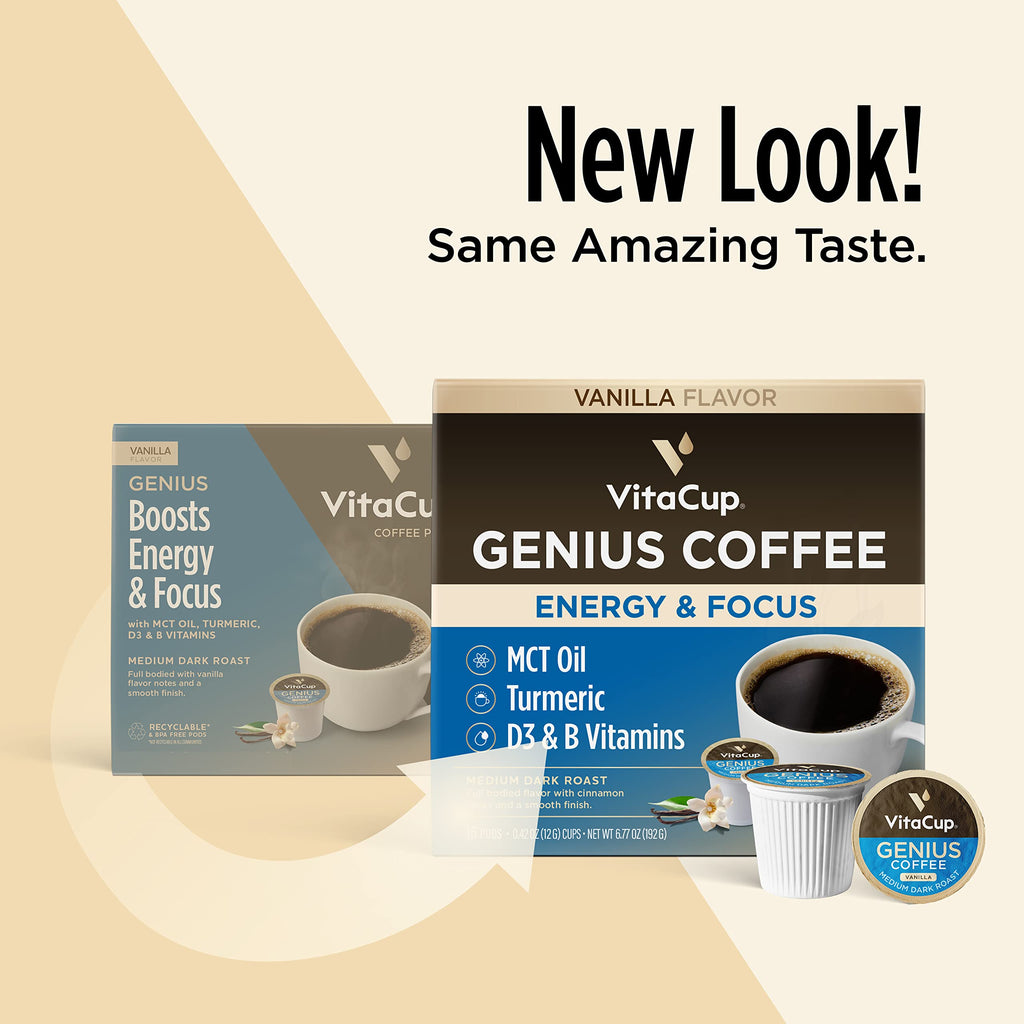 VitaCup Genius Vanilla Keto Medium Roast Coffee Pods, 64ct