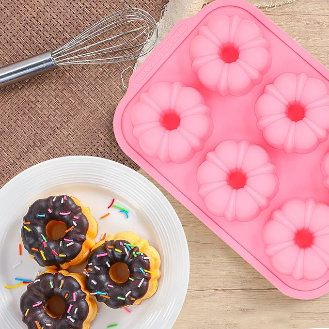 Mini Bundt Cake Pans for Baking, 2Pcs Silicone 6-Cavity Fluted Tube Cake Pan with Metal Reinforced Frame, Nonstick Baking Molds for Cupcake, Brownie, Donuts, Cornbread, Jello