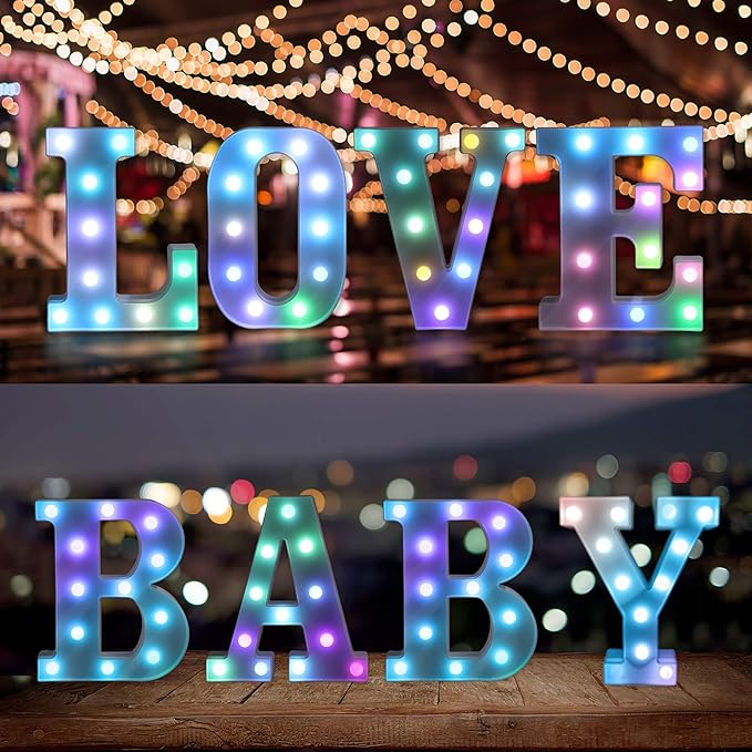 Foaky Colorful LED Letter Lights with Remote,Marquee Light Up Letters Sign for Night Light Wedding/Birthday Party Battery Powered Christmas Lamp Home Bar Decoration(Z)