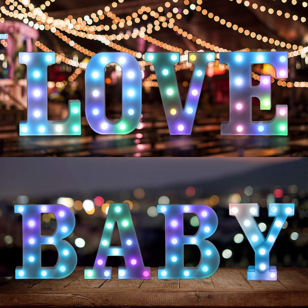 Foaky Colorful LED Letter Lights with Remote,Marquee Light Up Letters Sign for Night Light Wedding/Birthday Party Battery Powered Christmas Lamp Home Bar Decoration(L)