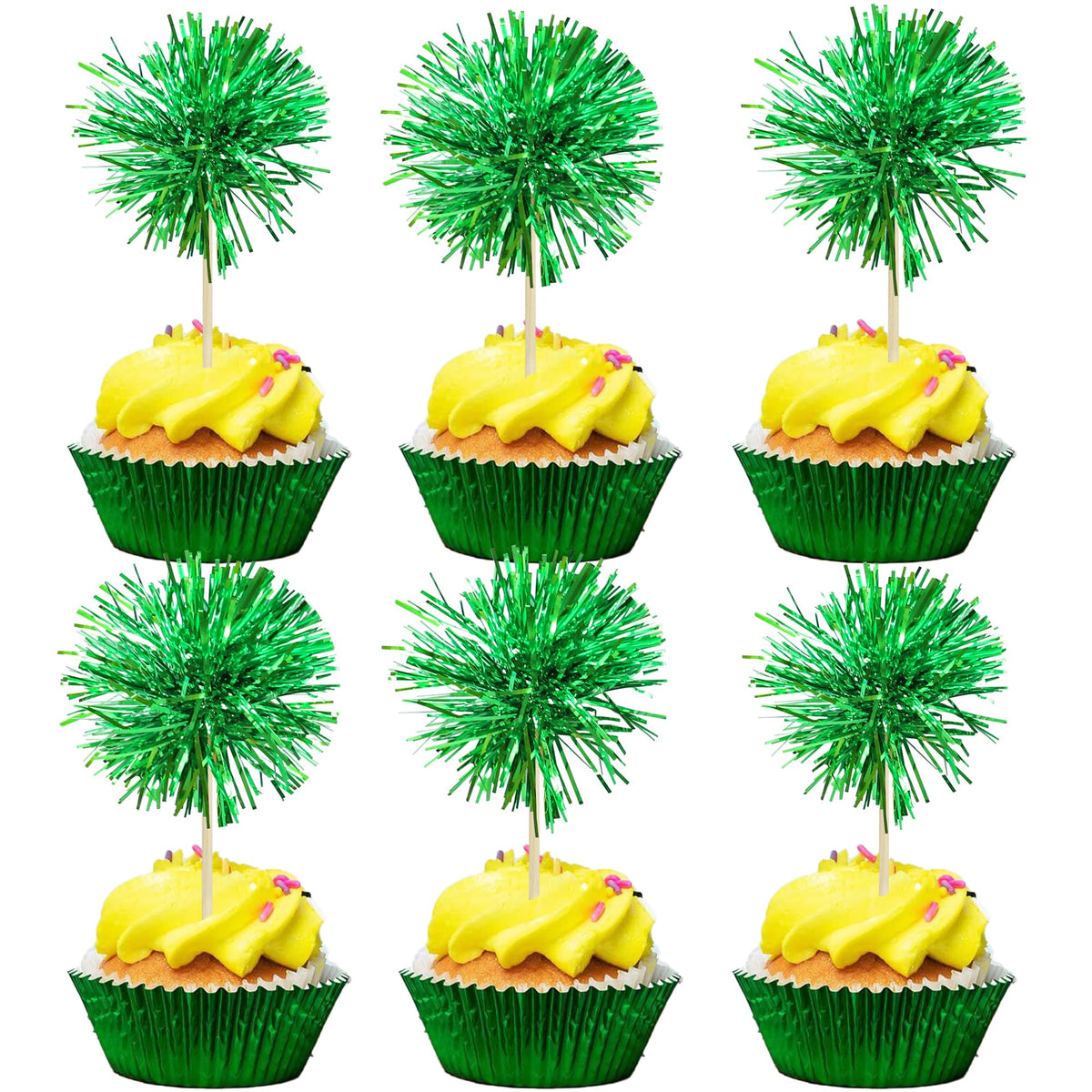 Gyufise 30Pcs Foil Firework Cupcake Toppers Sparkle Tinsel Cake Toppers Tinsel Drink Cake Decoration Cocktail Picks for Birthday Wedding Graduation Party Supplies Dark Blue