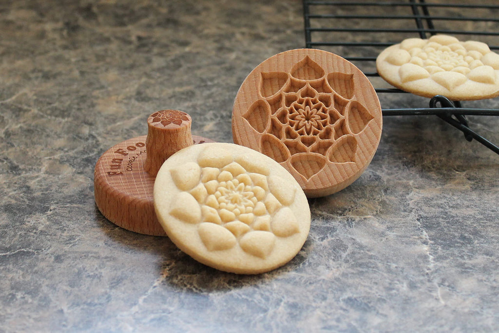 Fun Food Tools, Wood Cookie Stamp, 2.5 Inch (Lotus Mandala CS-055)