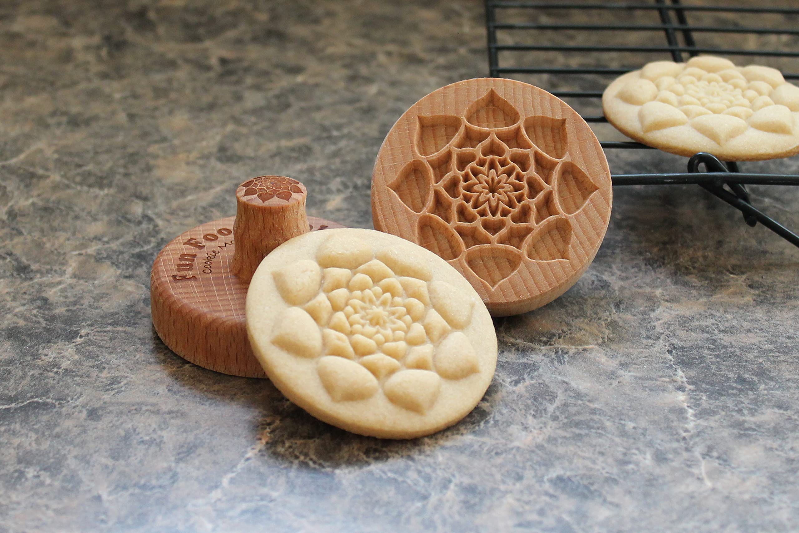 Fun Food Tools, Wood Cookie Stamp, 2.5 Inch (Lotus Mandala CS-055)